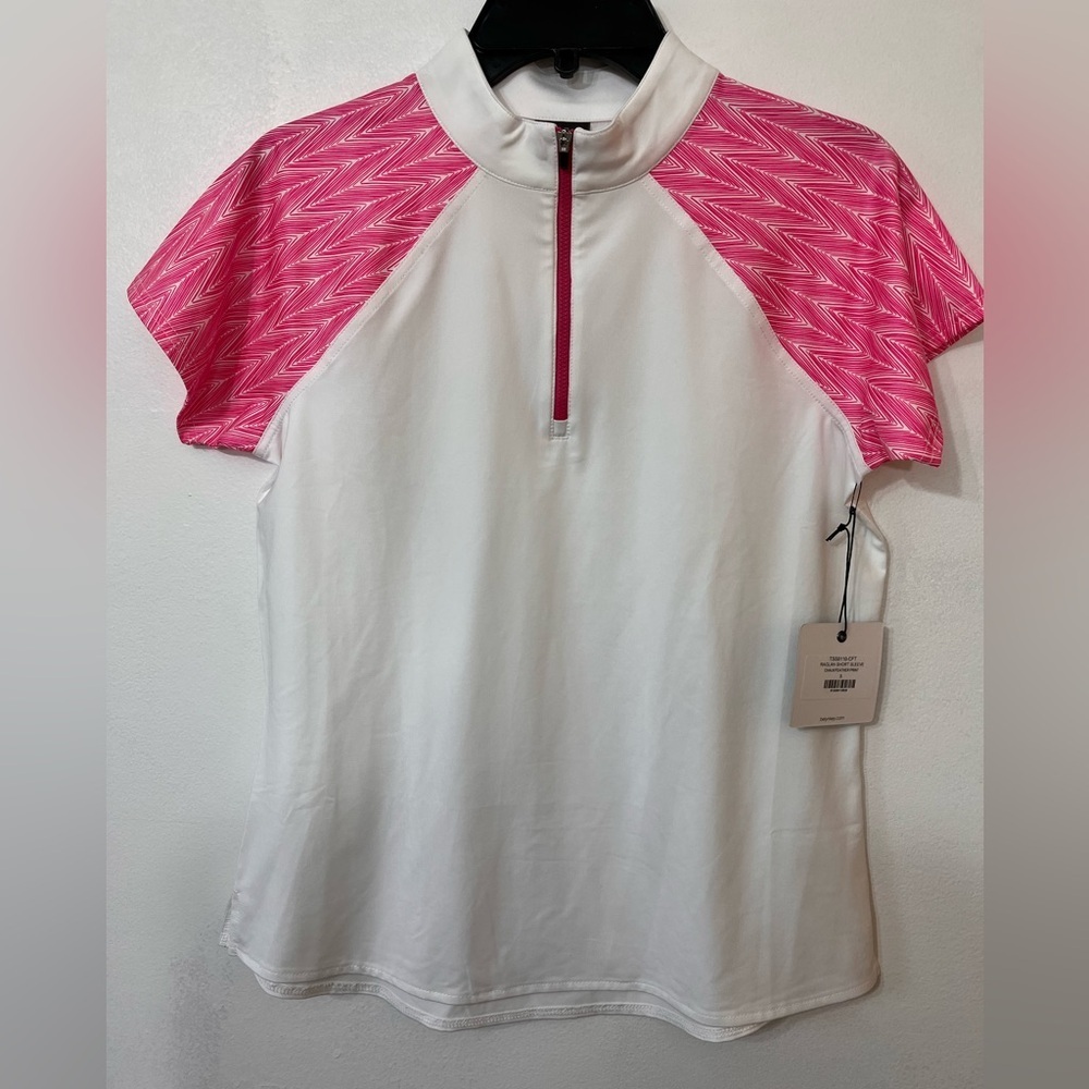 BELYN KEY WOMEN'S RAGLAN SHORT SLEEVE GOLF POLO TOP SMALL WHITE‎ NEW NWT